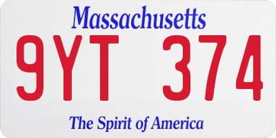MA license plate 9YT374