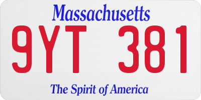 MA license plate 9YT381