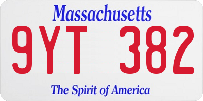 MA license plate 9YT382