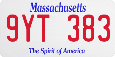 MA license plate 9YT383