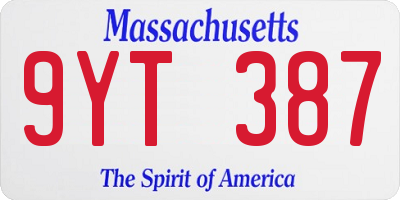 MA license plate 9YT387
