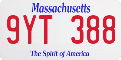 MA license plate 9YT388