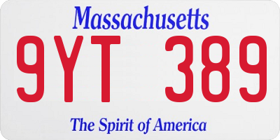 MA license plate 9YT389