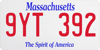 MA license plate 9YT392