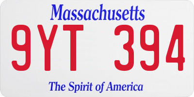 MA license plate 9YT394