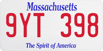 MA license plate 9YT398