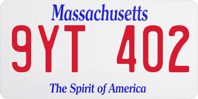 MA license plate 9YT402