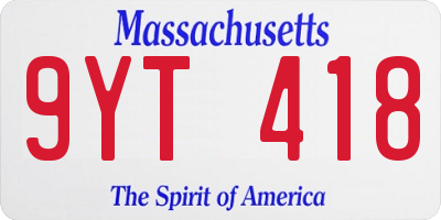MA license plate 9YT418