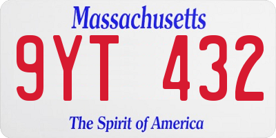 MA license plate 9YT432