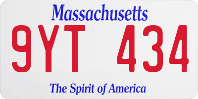 MA license plate 9YT434