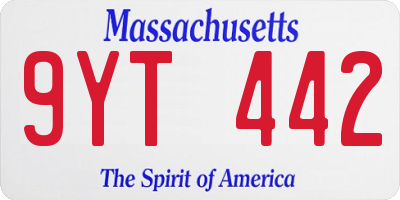 MA license plate 9YT442