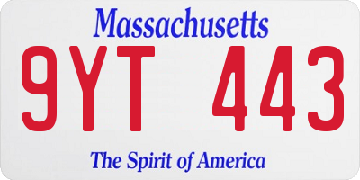 MA license plate 9YT443