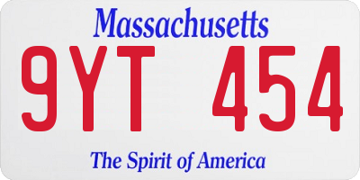 MA license plate 9YT454