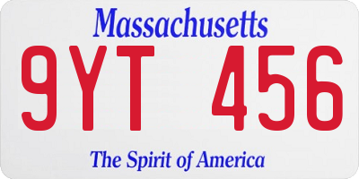 MA license plate 9YT456