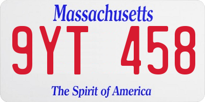MA license plate 9YT458