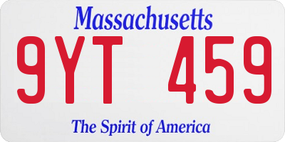 MA license plate 9YT459