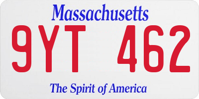 MA license plate 9YT462