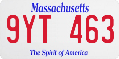 MA license plate 9YT463