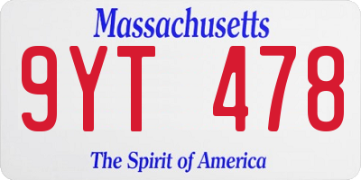 MA license plate 9YT478