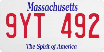 MA license plate 9YT492