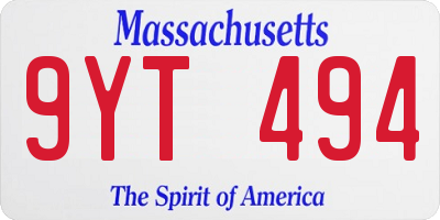 MA license plate 9YT494