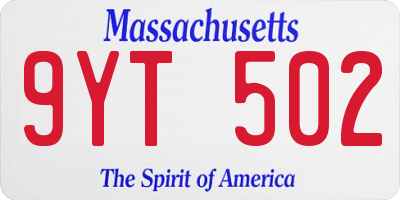 MA license plate 9YT502