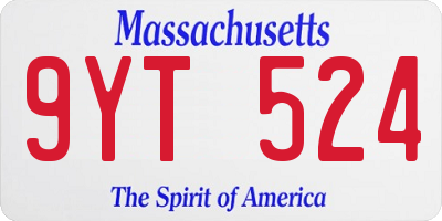 MA license plate 9YT524