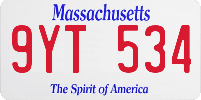 MA license plate 9YT534