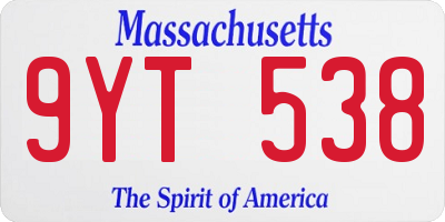 MA license plate 9YT538
