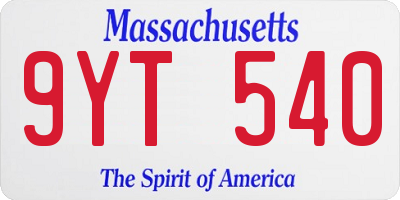 MA license plate 9YT540