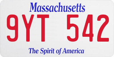 MA license plate 9YT542