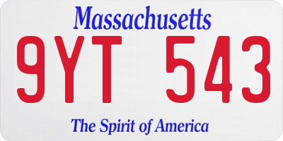 MA license plate 9YT543