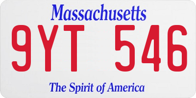MA license plate 9YT546