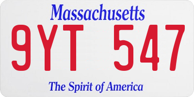 MA license plate 9YT547
