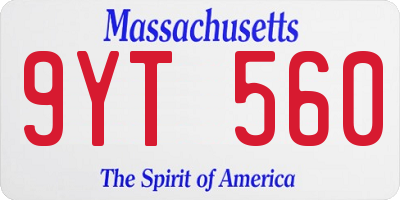 MA license plate 9YT560