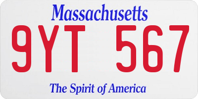 MA license plate 9YT567