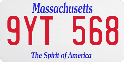 MA license plate 9YT568