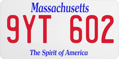 MA license plate 9YT602