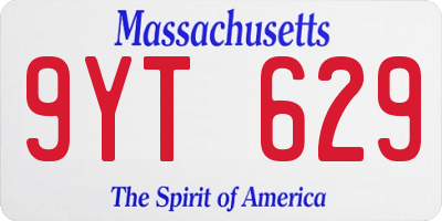 MA license plate 9YT629
