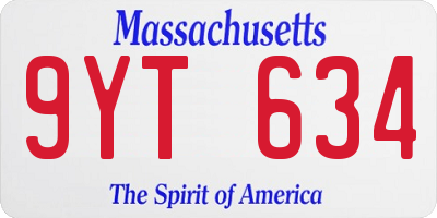 MA license plate 9YT634