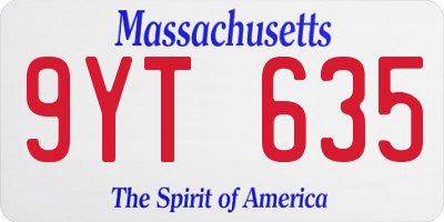 MA license plate 9YT635