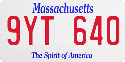 MA license plate 9YT640