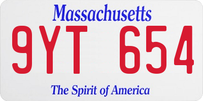 MA license plate 9YT654