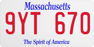 MA license plate 9YT670