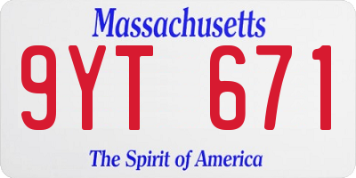 MA license plate 9YT671