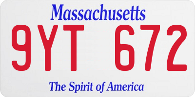 MA license plate 9YT672