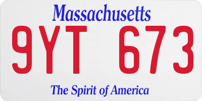 MA license plate 9YT673