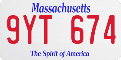 MA license plate 9YT674