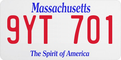 MA license plate 9YT701