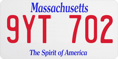 MA license plate 9YT702